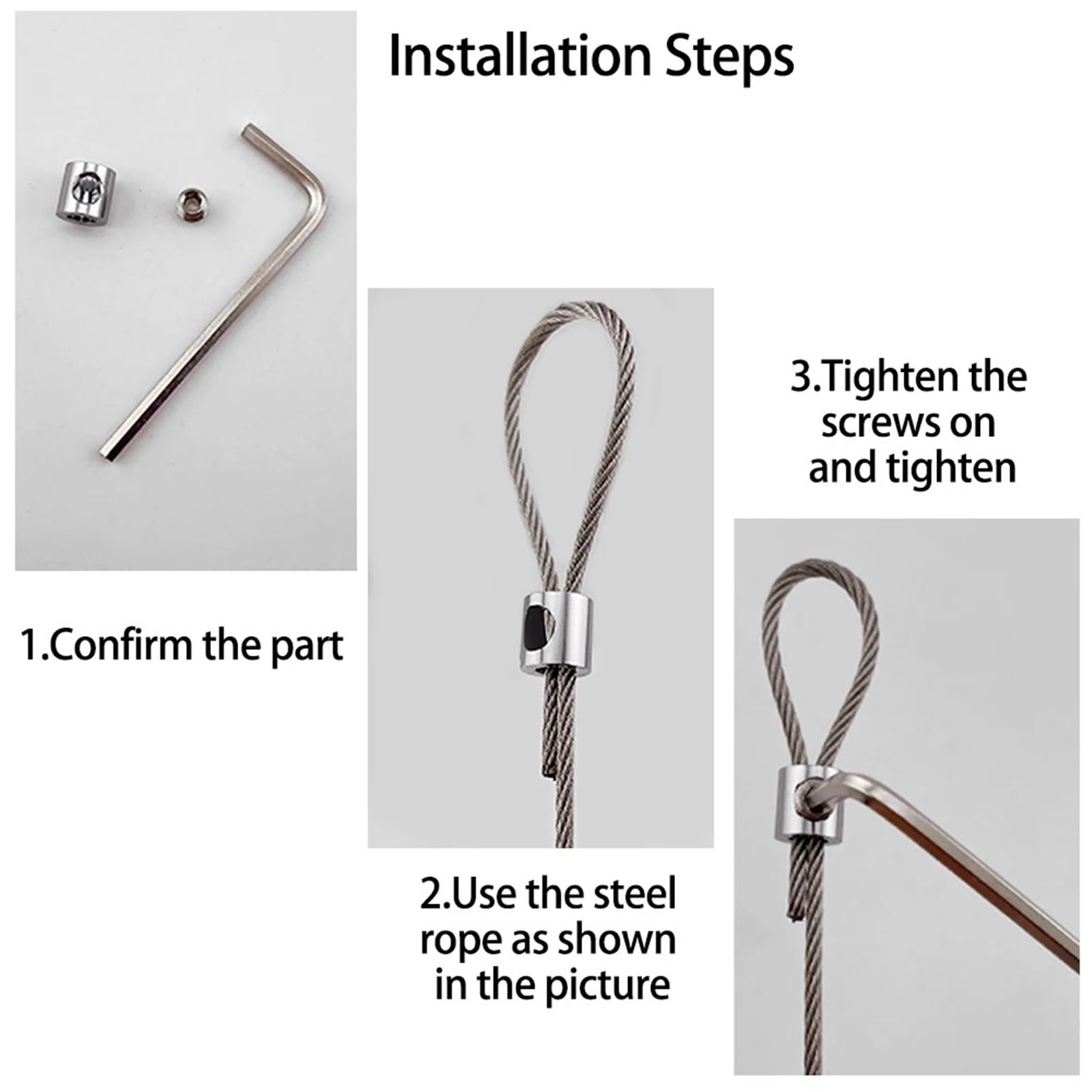 Morsetti Per Filo Stendibiancheria Morsetti for fune metallica in acciaio da 10 pezzi 1-2mm Clip di sospensione a foro singolo con hardware fissaggio for imbracatura for cavi a vite(B-100pcs)