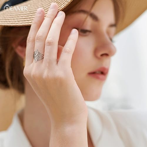 Miniatura 2 de TEAMER Anillo de nudo de brujas de acero inoxidable, anillo de amuleto celta, anillo geométrico de nudo celta, joyería vintage para mujer