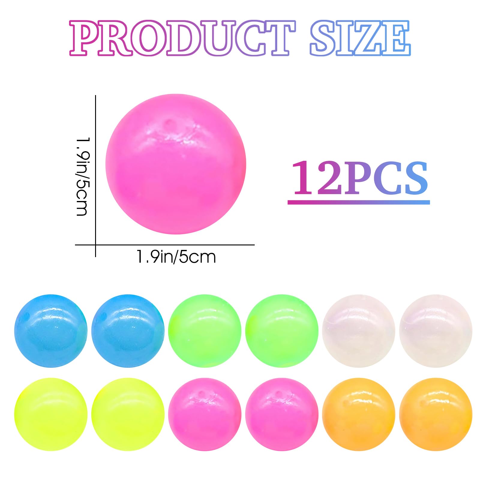 12 Pack Glorbs Balls, Sticky Balls Ceiling Glow in The Dark Fidget Toys, Super Soft Sticky Glows Ball - Image 2