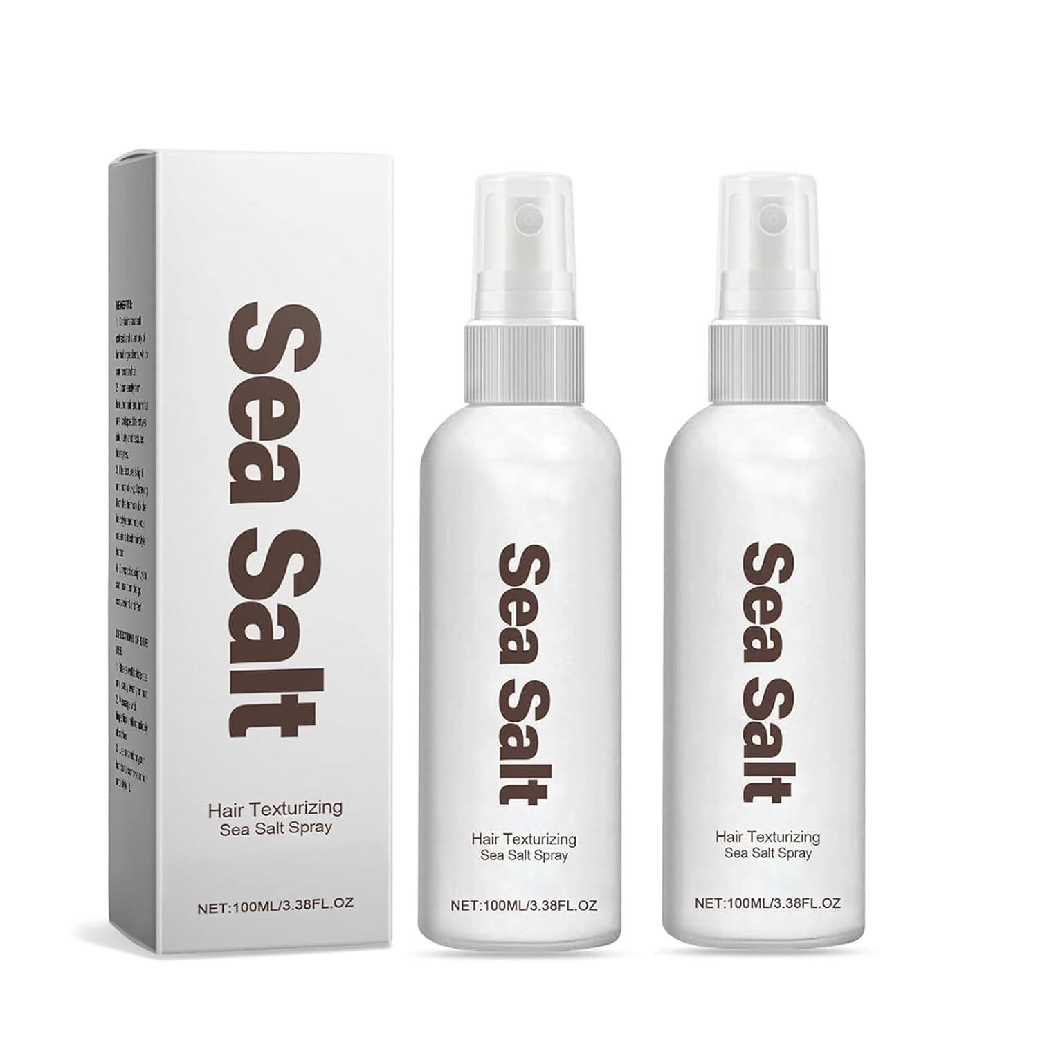 Sea Salt Spray for Fluffy Hair, 2-Pack Texturizing Spray for Perfect Beach Waves – Adds Volume and Texture, Curl Hold for Beach Look – Unisex (2 x 3.38 oz)