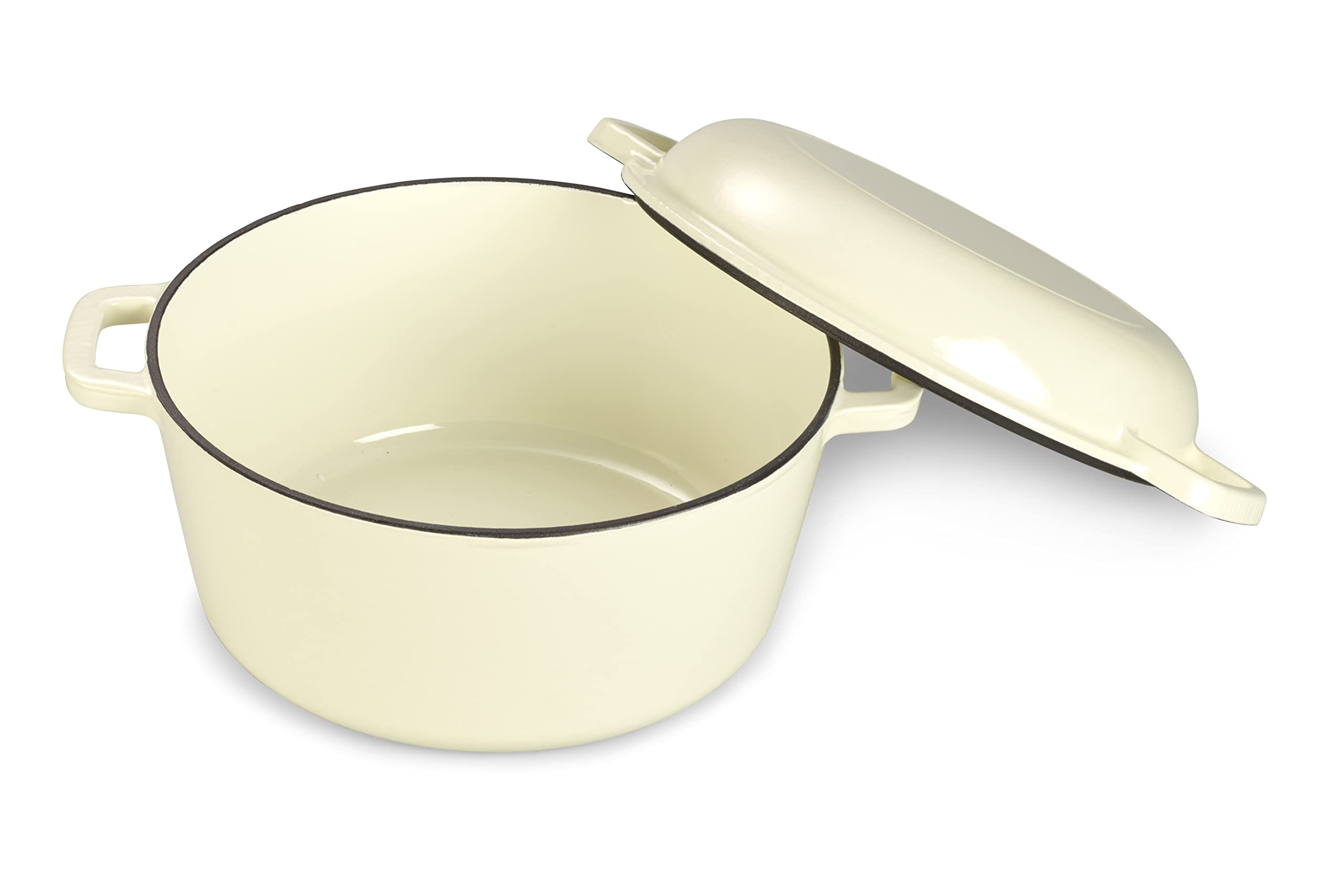 Echtwerk Schmortopf und Servierpfanne 2-in-1 Set, Gusseisen Bräter mit Deckel, Gusseisentopf mit Emaille-Beschichtung, Für Backöfen, Grill, BBQ und Induktion geeignet, Creme, 3,5 L, Ø 25,3 cm