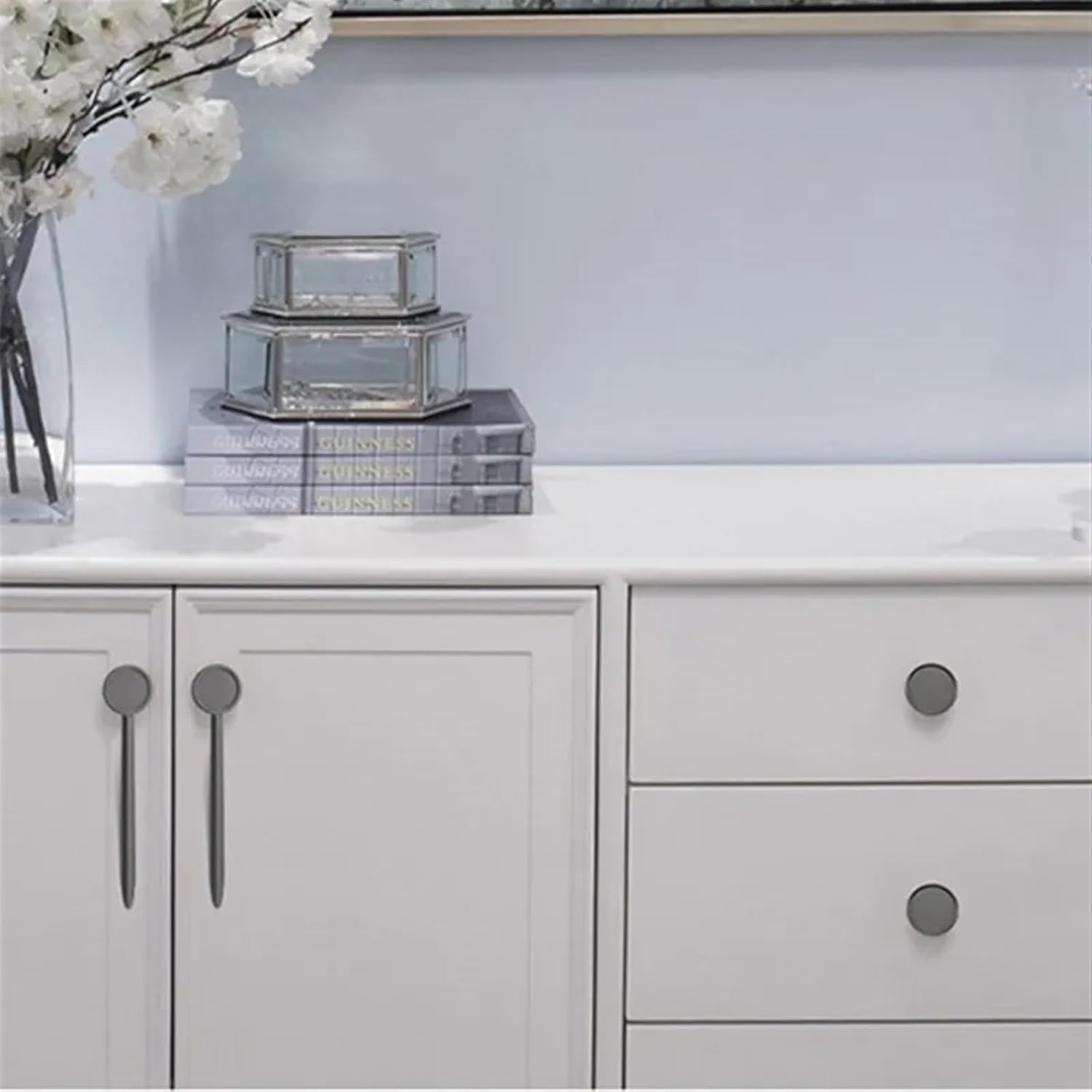 Light Luxury Bright Gold Drawer Handles Zinc Alloy Kitchen Cabinet Door Handles Pearl Grey Furniture Handle Hardware 1Pcs (Color : Pearl Grey 128mm)