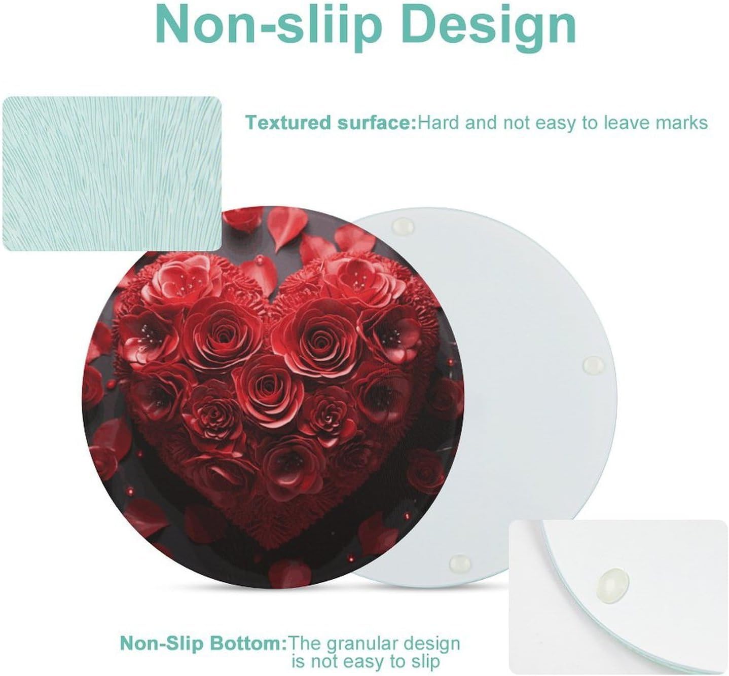 Red Rose Love Heart Tempered Glass Cutting Boards for Kitchen image 3