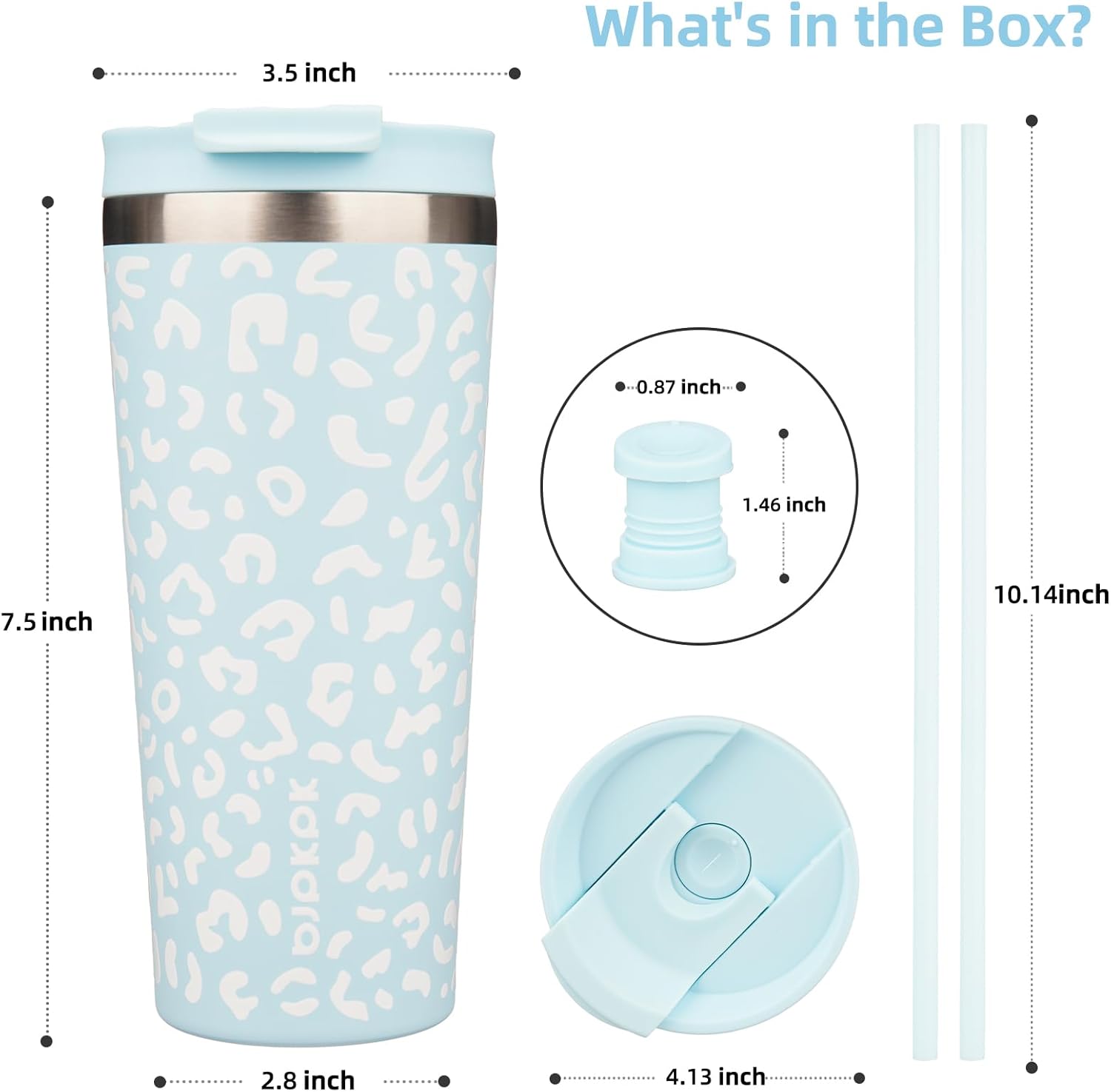 BJPKPK 22oz Tumbler With lid And Straw Stainless Steel Travel Coffee Mug Insulated Tumblers Cups,Light Blue Leopard - Image 2