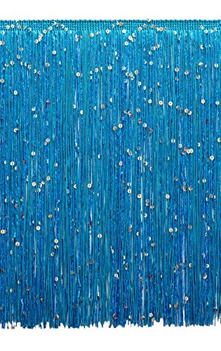 DÉCOPRO 12" (30.5cm) Long Sparkling Sequin Chainette Fringe Trim (Style# CFS12) Turquoise Blue #04 (Dark Sky Blue) 27 Yards (82 ft/25m)