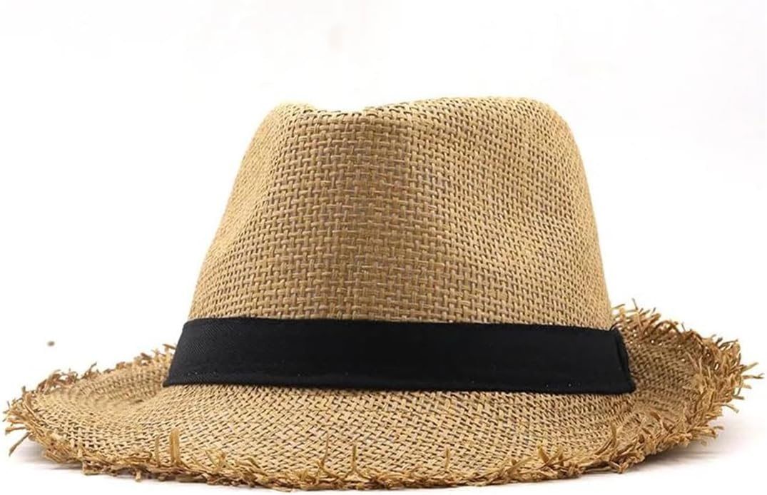 Men's Casual Beach Hat, Casual Fedora Hat, Straw Hat with Wide Brim