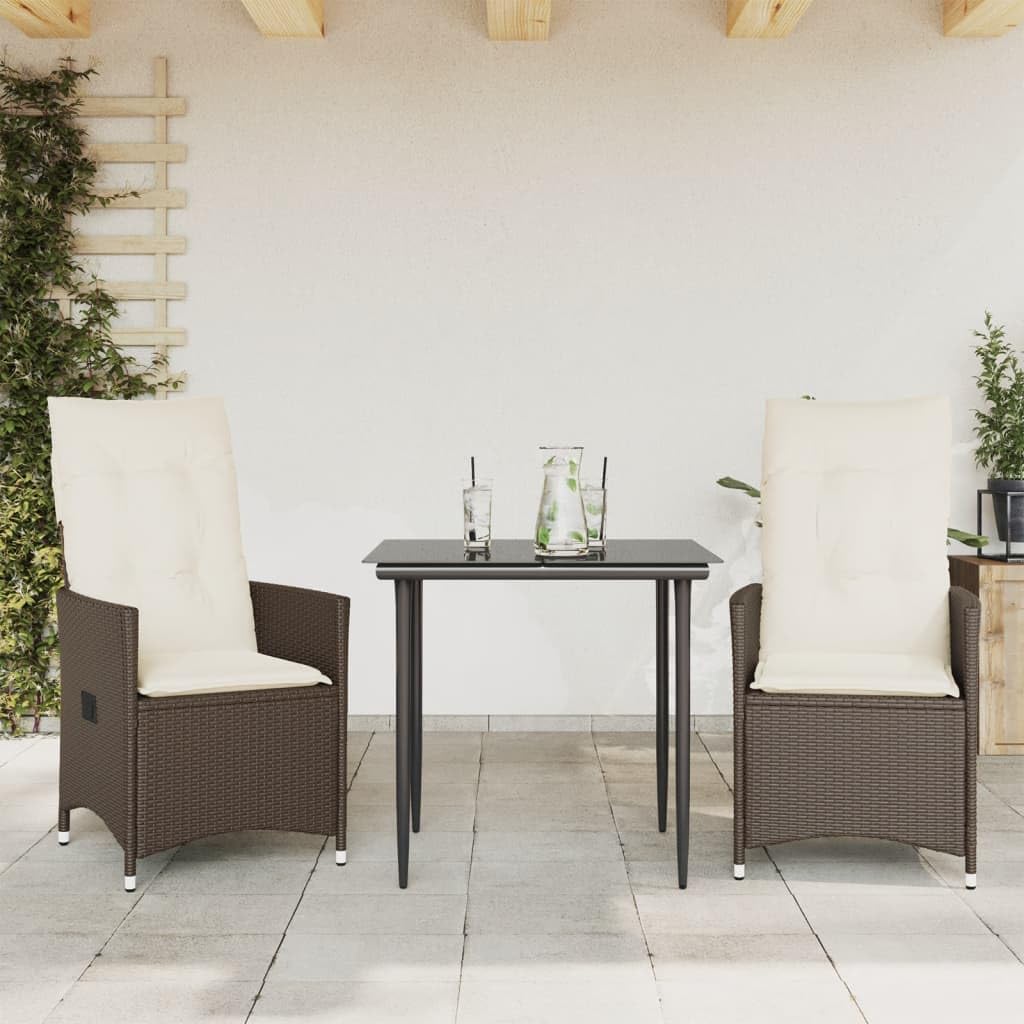 2 poltrone da giardino con cuscino, regolabili, colore marrone, in polyrattan, per giardino e terrazza
