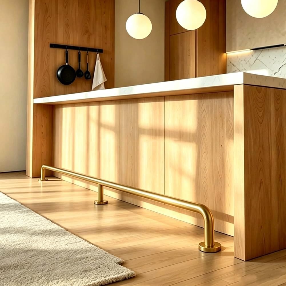 Etlegor Bar Foot Rail Kit, Undercounter Foot Railing Stainless Steel Brushed Finish for Home Kitchen Restaurant Bar Counter(Gold,13.12ft/4.0m)
