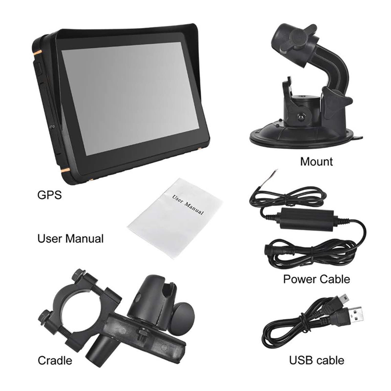 7 '' Hd Motocicleta GPS Coche impermeable de navegación GPS 256M + 8GB 800MHz RECARGABLE Autobike Navigator Mapa de actualización de asistencia(No TF Card)