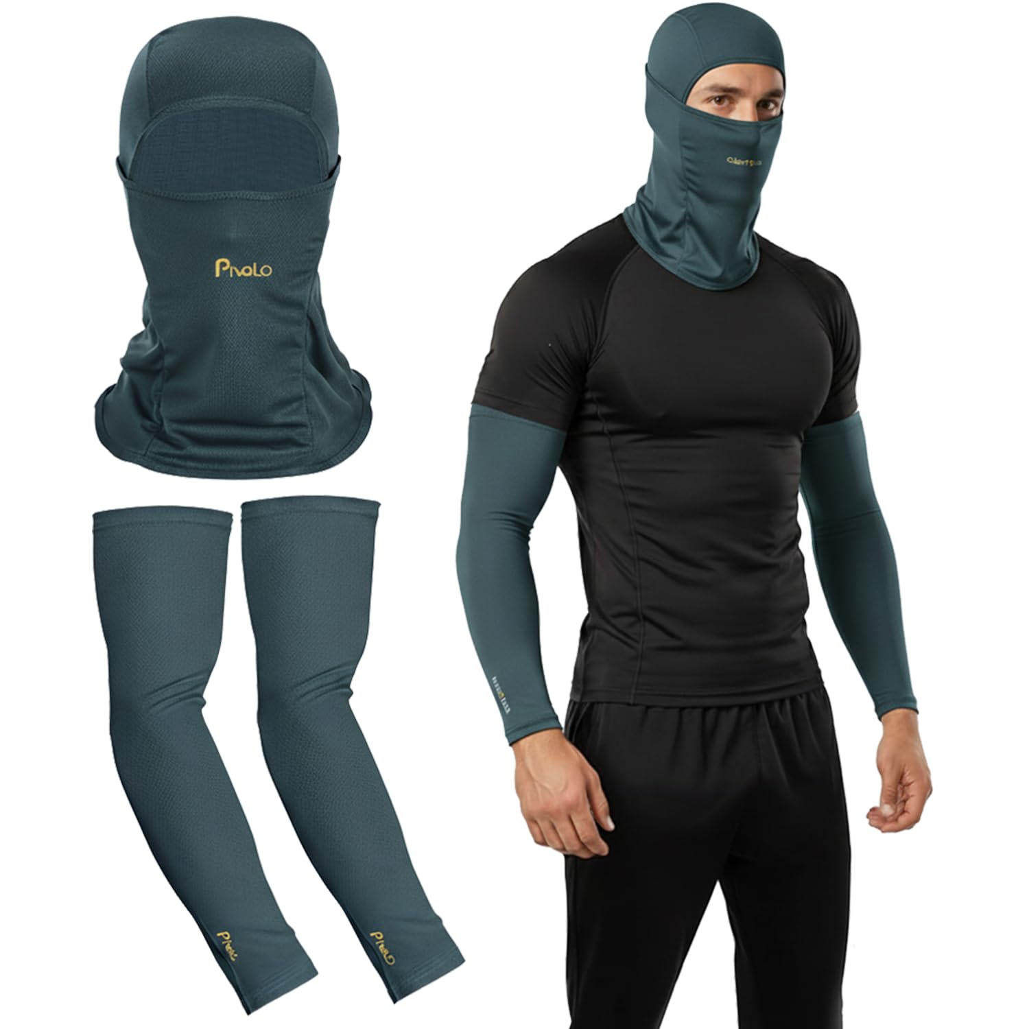 Pivalo Arm Sleeves & Balaclava Set Washable Full Face Mask Combo with UV Dust Protection Hand Cover for Men Women Bike Riding Cycling Outdoor Sports (Pack of 2, Teal)