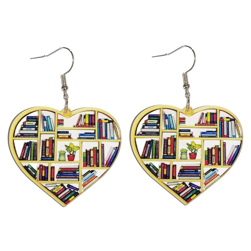 twinkle eye Animals Bookcase Earrings, Cat Dog Book Dangle Earrings for Women Book Lover, Bookshelves Earring Acrylic Graduation Teacher's Day