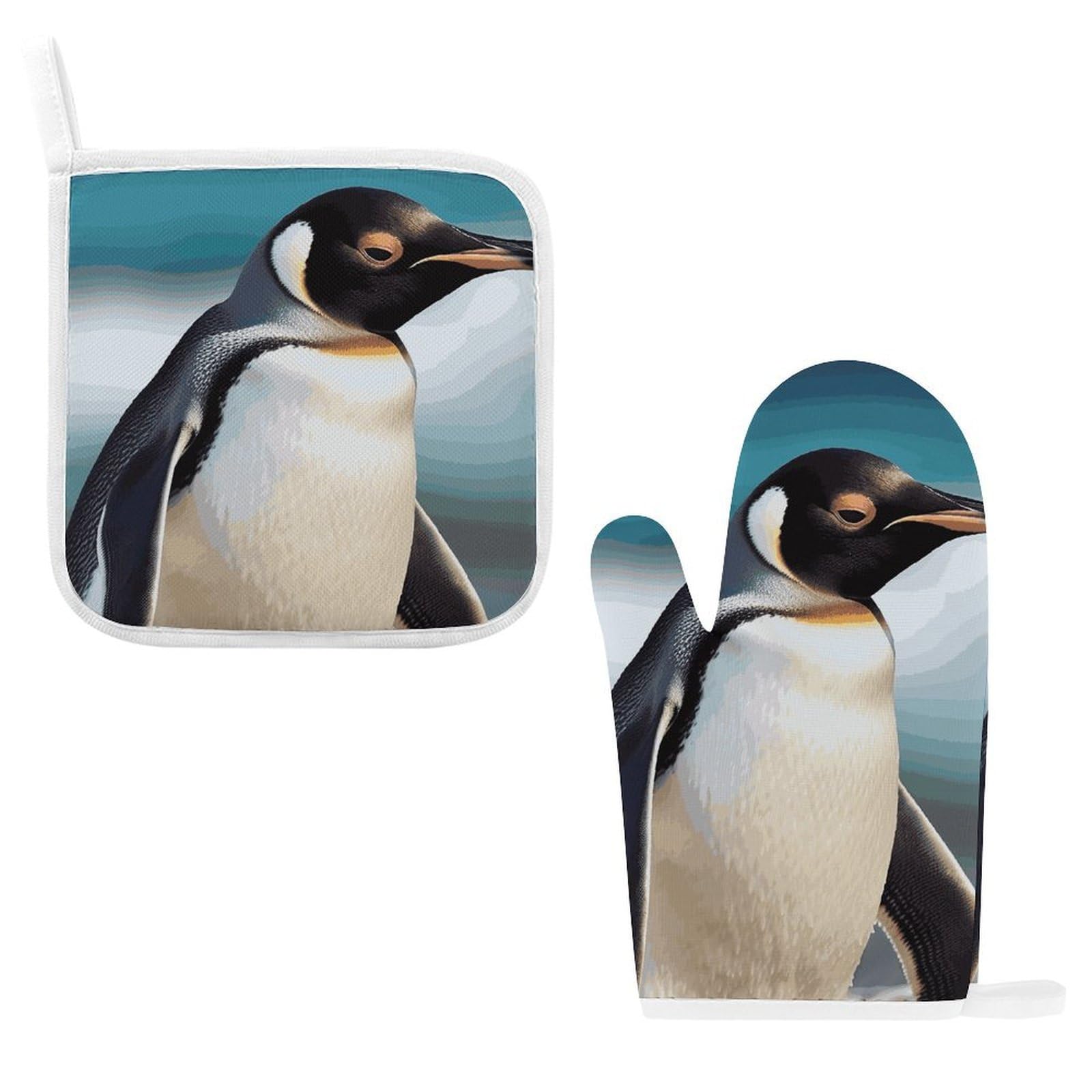 Cute Penguin Oven Mitts and Pot Holders, Heat Resistant Non Slip Kitchen Gloves Hot Pads, Soft Lining Good Grip Oven Gloves Potholders for Cooking Baking Grilling