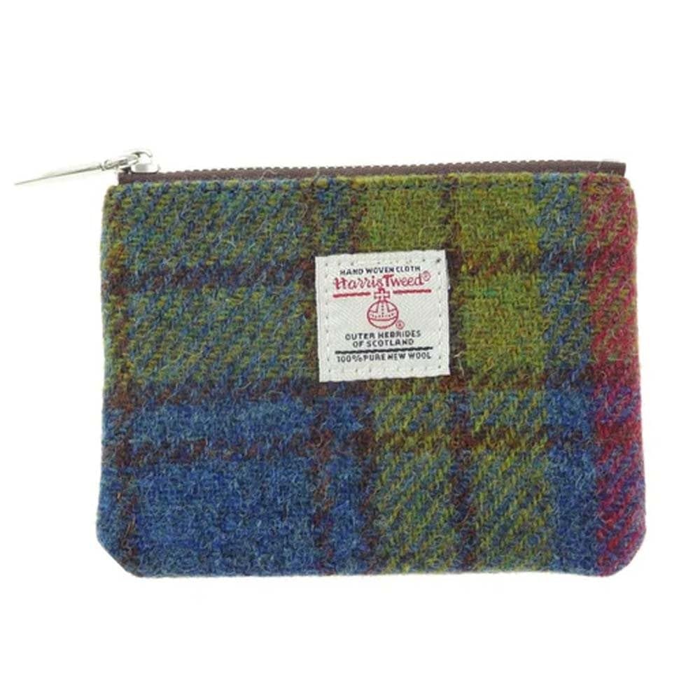 Glen Appin Harris Tweed 'Eriskay' Small Zip Coin Purse (Colour 46 Multi Check)