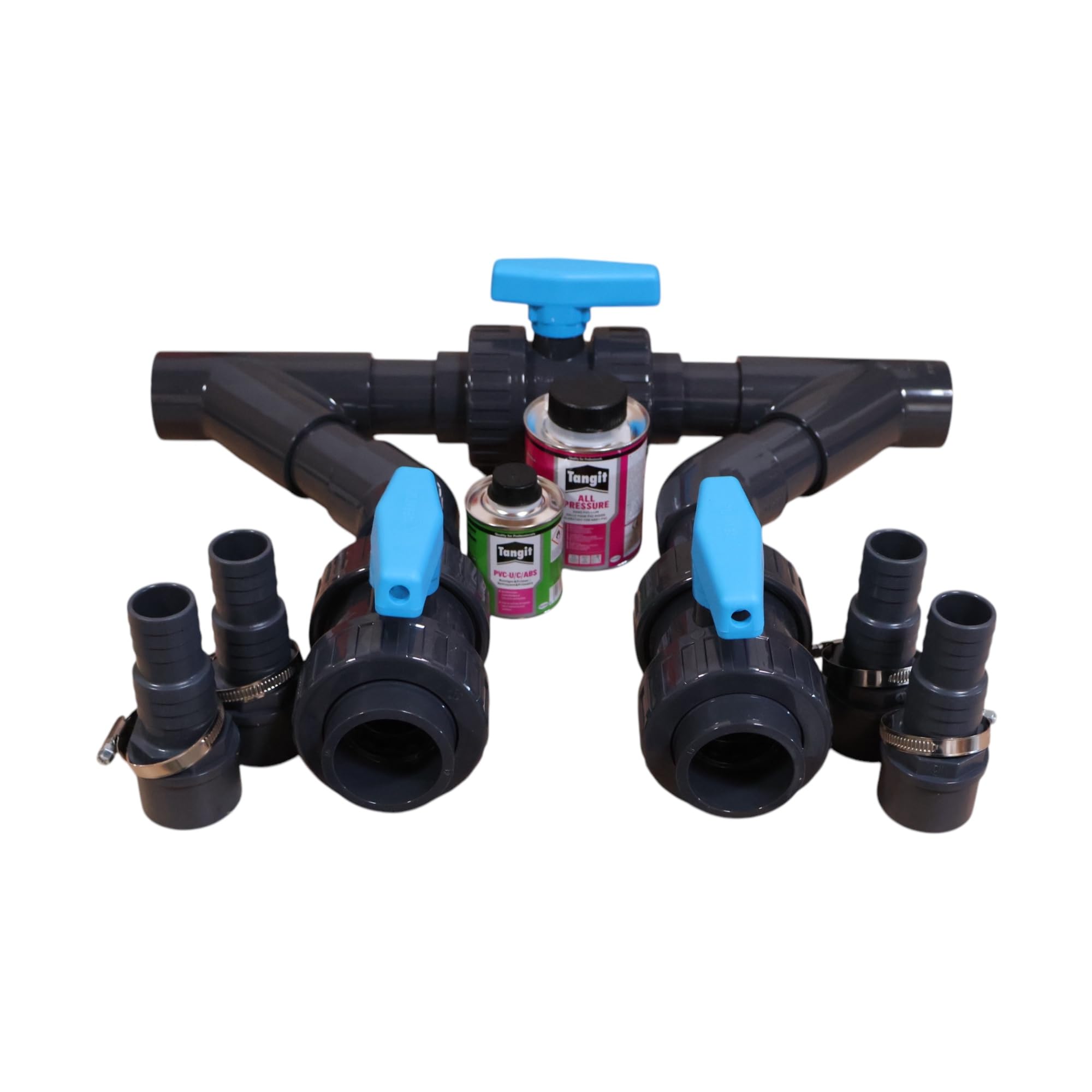 Pool Bypass Set Basic Deluxe 45° 50 mm – PVC Kugelhähne, Winkel & T-Stücke – Durchflussregelung für Wärmepumpe & Solaranlage