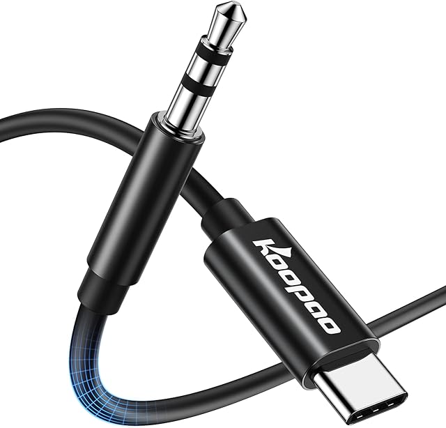 USB C to 3.5mm Audio Aux Jack Cable, KOOPAO Type C Adapter to 3.5mm Headphone Stereo Cord Car Compatible with iPad Pro 2018 Google Pixel 2 3 XL Moto Z and Galaxy Note10+ Huawei HTC (3.28Ft)