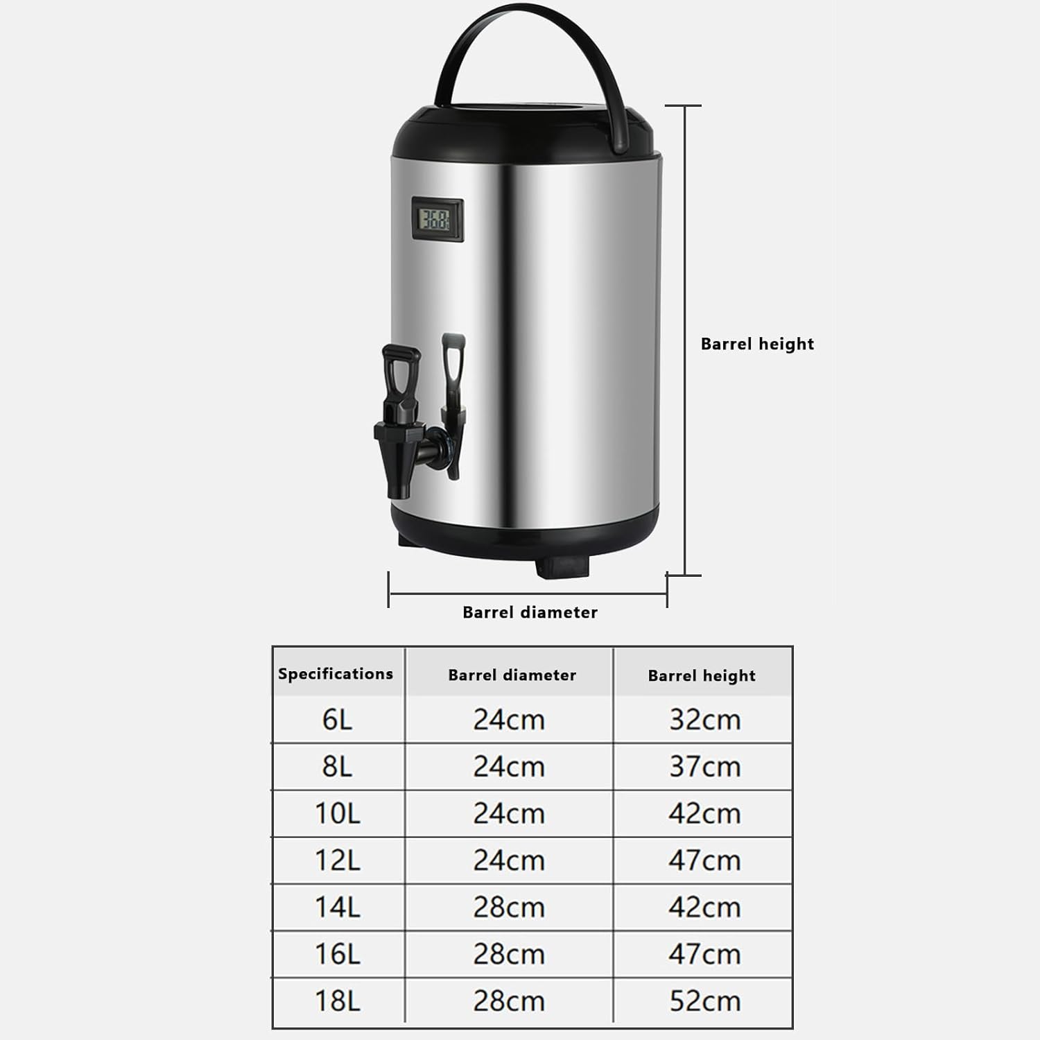 AIZYR Insulated Beverage Dispenser Water Jug with Thermometer Faucet, Stainless Steel Coffee Dispenser Drink Dispense for Coffee Milk Tea,6L