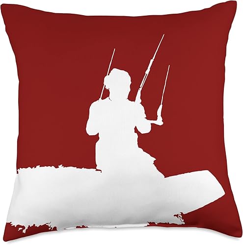 Miniatura 4 de Kitesurfer Enjoying The Waves Artistic - Almohada de silueta blanca, 16 x 16 pulgadas, multicolor