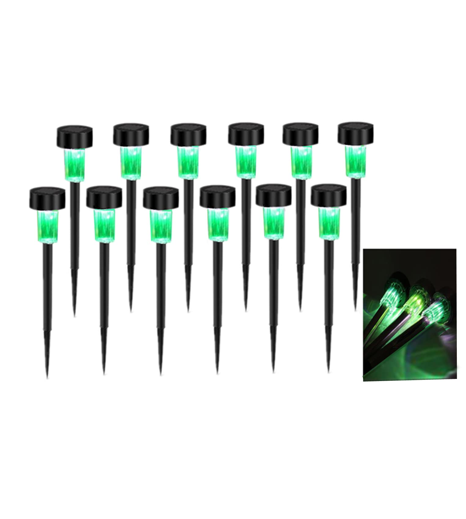 12 luces LED verdes de plástico para exteriores, para jardín, funciona con energía solar, para decoración de patio, césped