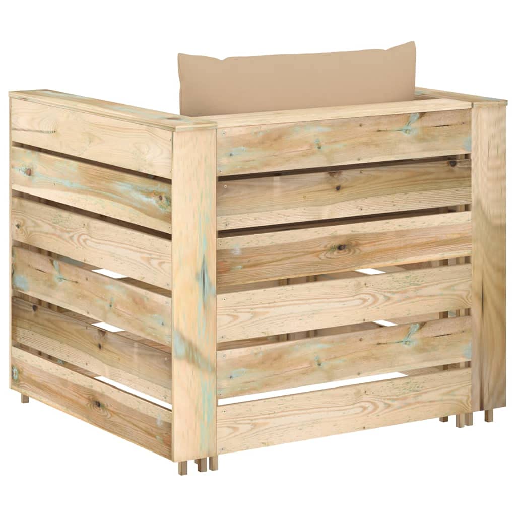 Salon de Jardin 2 pièces en Bois de pin imprégné Vert avec Coussins Beige modulable encastrable pour terrasse Patio Balcon Repas détente extérieur