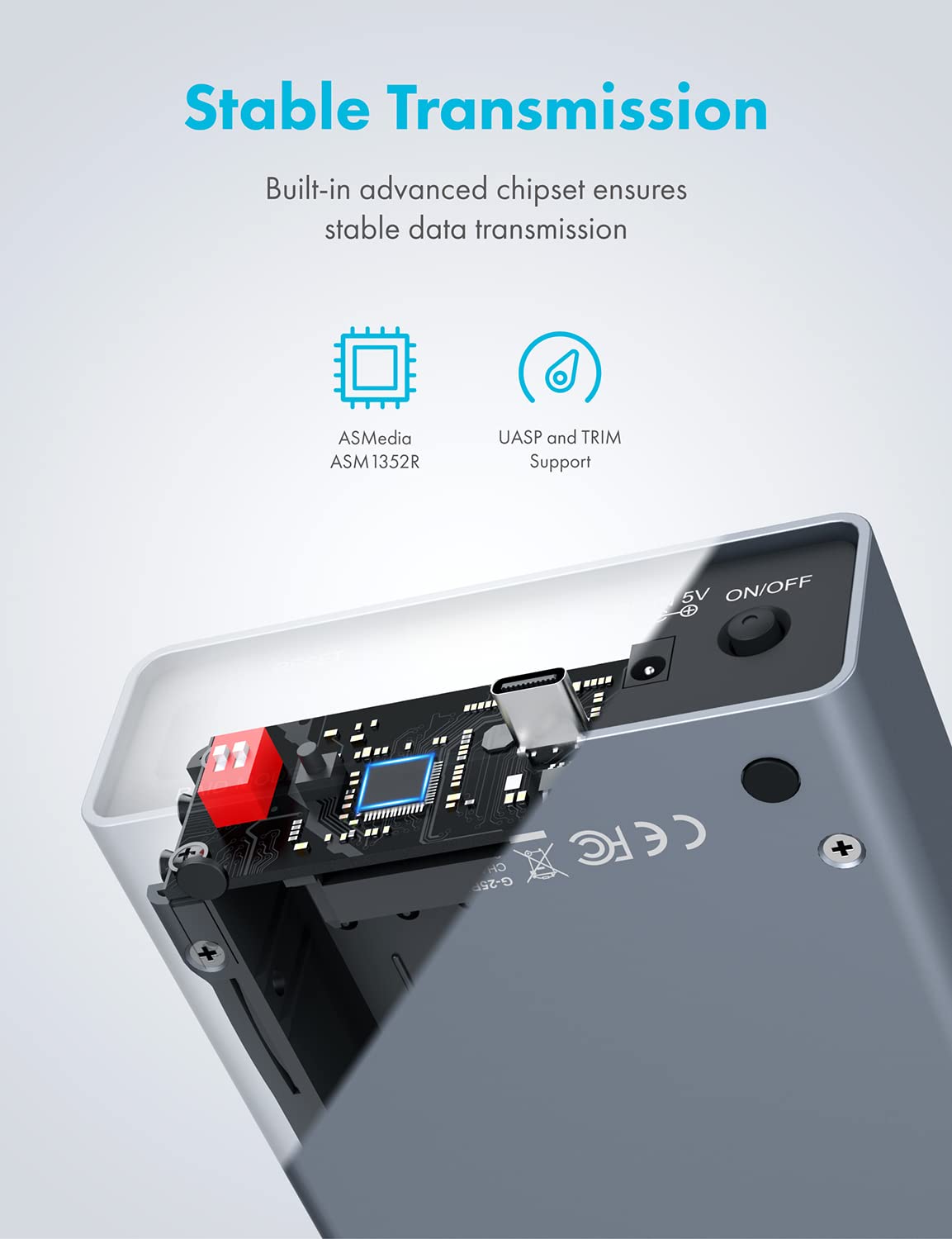 GRAUGEAR | Boîtier Raid Externe | 2 x 2,5" SATA SSD/HDD | Type-C® USB 3.2 Gen2 (10Gb/s) | Raid 0, RAID1, Single, Large | USB-C | USB-A | Aluminium | Bloc d'alimentation | G-25RD2-AC-10G