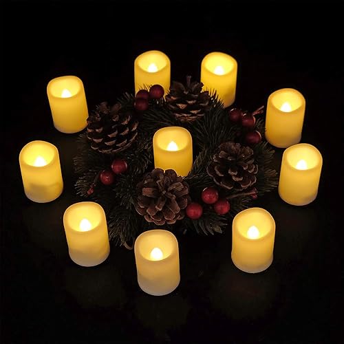 Miniatura 4 de Eldnacele Velas votivas parpadeantes sin llama con control remoto, velas votivas remotas que funcionan con pilas, paquete de 10 velas LED realistas
