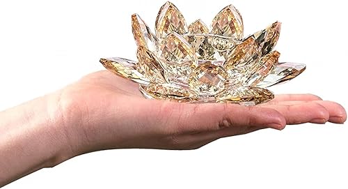 Miniatura 10 de Kolnlala Candelabro de cristal con flor de loto, candelabros de cristal para decoración de Navidad, hogar, boda, fiesta (limpio 1 unidad)