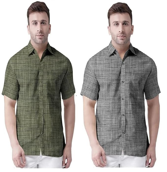 Men's Khadie Cotton Regular Fit Half Sleeves Striped Casual Shirt Pack of 2-picture-34