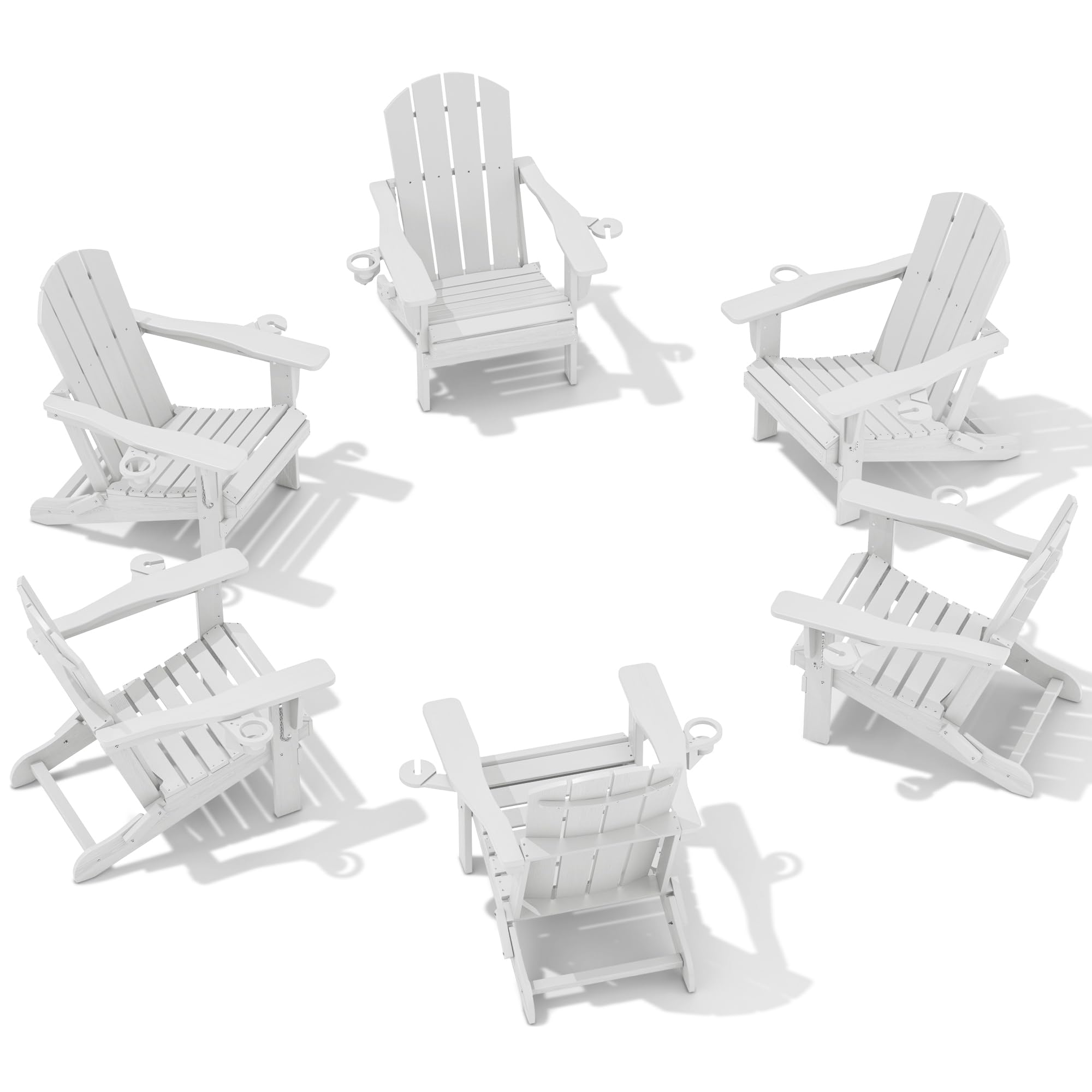 SERWALL Adirondack Chair with Cup Holders - Composite Adirondack Chairs Set of 6 HDPE Outdoor Chairs All Weather Use- White