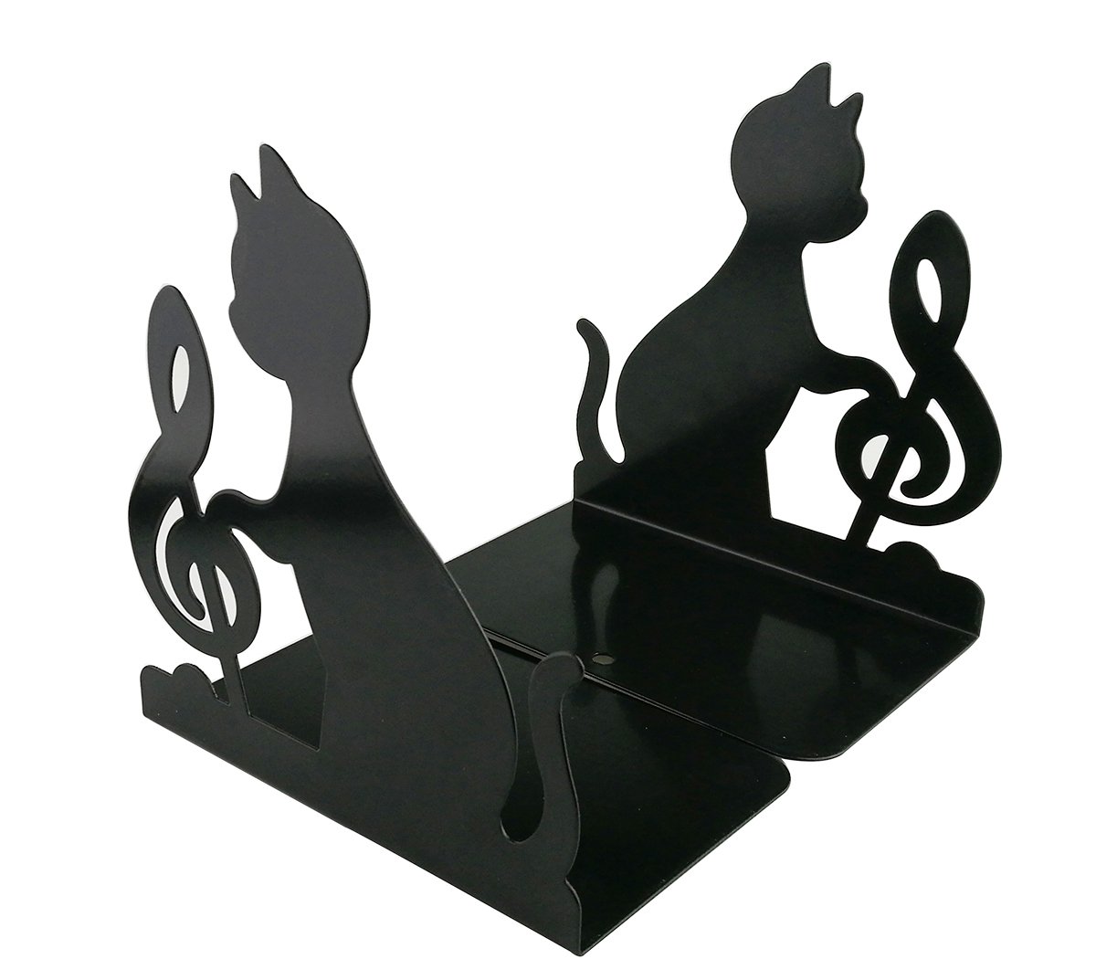Fermalibri con grazioso e divertente gatto pigro che gioca e chiave di violino, in ferro, imbottito e antiscivolo, per libreria, scuola, ufficio, casa e studio Note musicali.