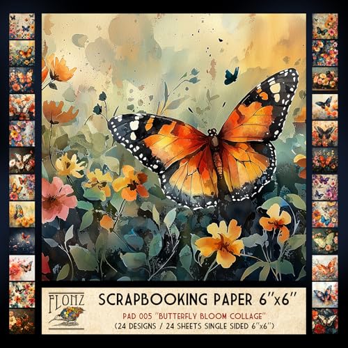 Papier pour scrapbooking au style mixte vibrant avec textures fleurs et papillons