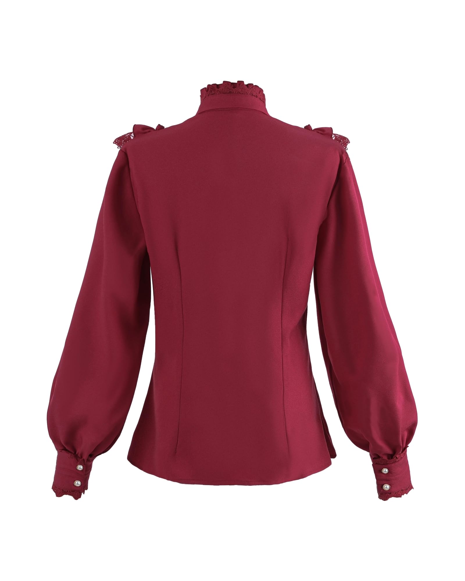 Camicetta vittoriana da donna Steam Punk Camicetta con bordo in pizzo colletto alto a maniche lunghe bianco