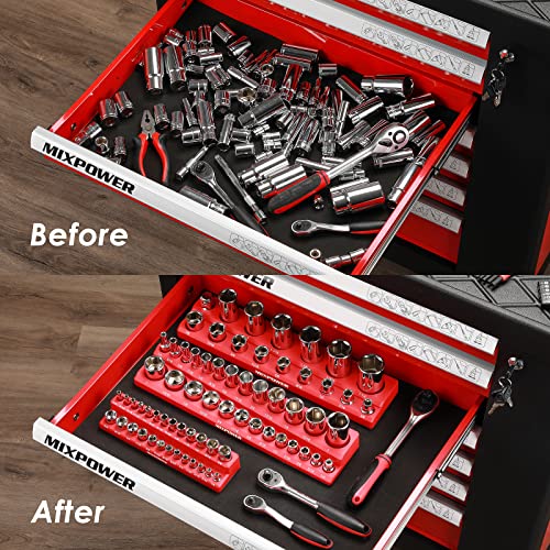 Image of MIXPOWER 1 /4 inch,3 /8 inch,1 /2 inchDrive SAE Magnetic Socket Organizers, Total 68 Slots, SAE Socket Holders for Tool Chest, Sockets not Included