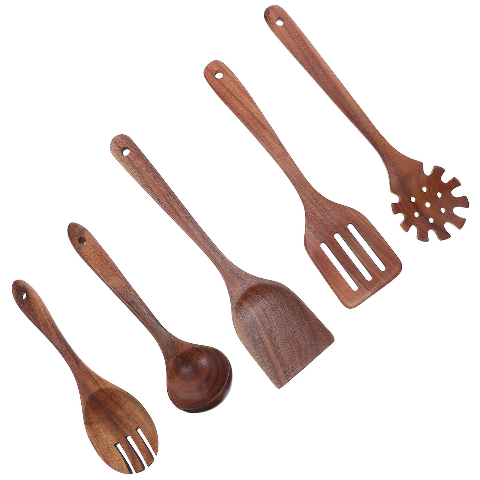 BESTOYARD Set Design Ergonomico 5 Pezzi in Legno Marrone di Utensili da Cucina Resistenti Agli Odori per Cucinare in Cucina