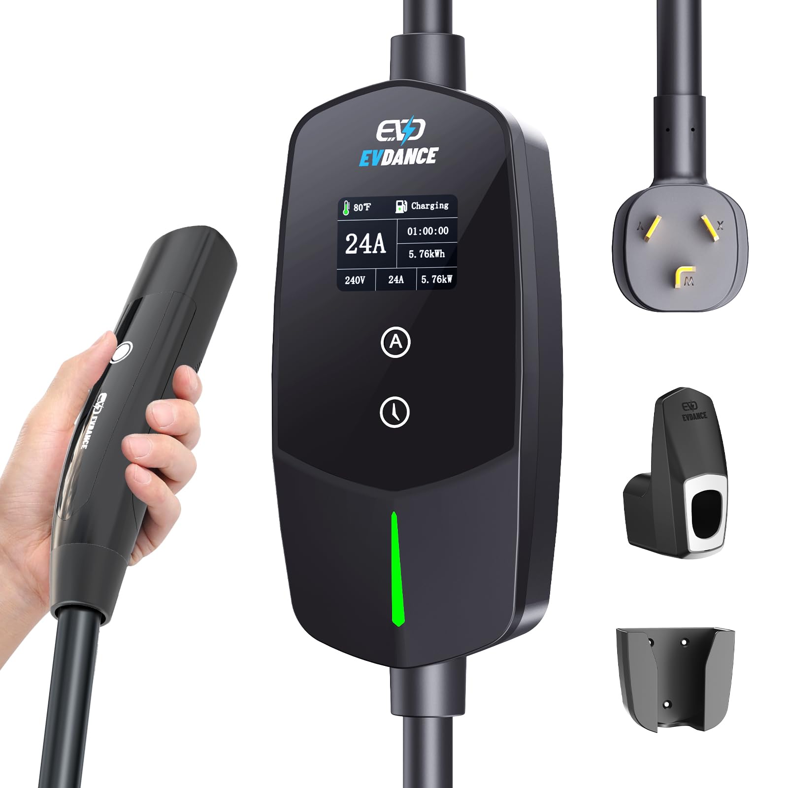 EVDANCE Level 2 EV Charger for Tesla, 24Amp 240V/25FT NEMA 10-30 Plug, 25FT Cable for Model S/3/X/Y, One-Touch Open Connector & Adjustable Current (10