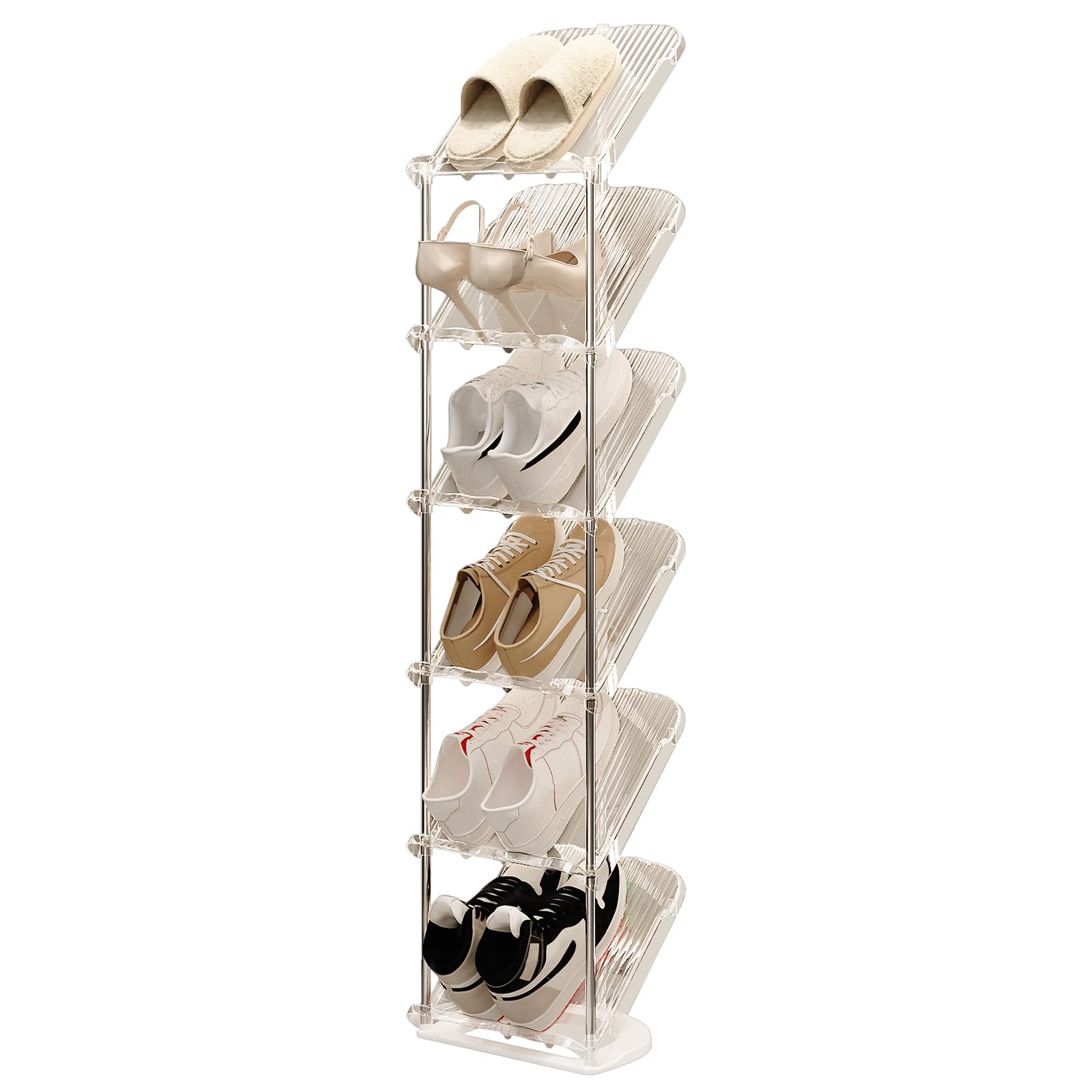 YYW Narrow Shoe Rack Vertical Shoes Rack for Entryway Corner Shoe Storage Organizer for Small Spaces Transparently Tall Slim Shoe Shelf for Front Door