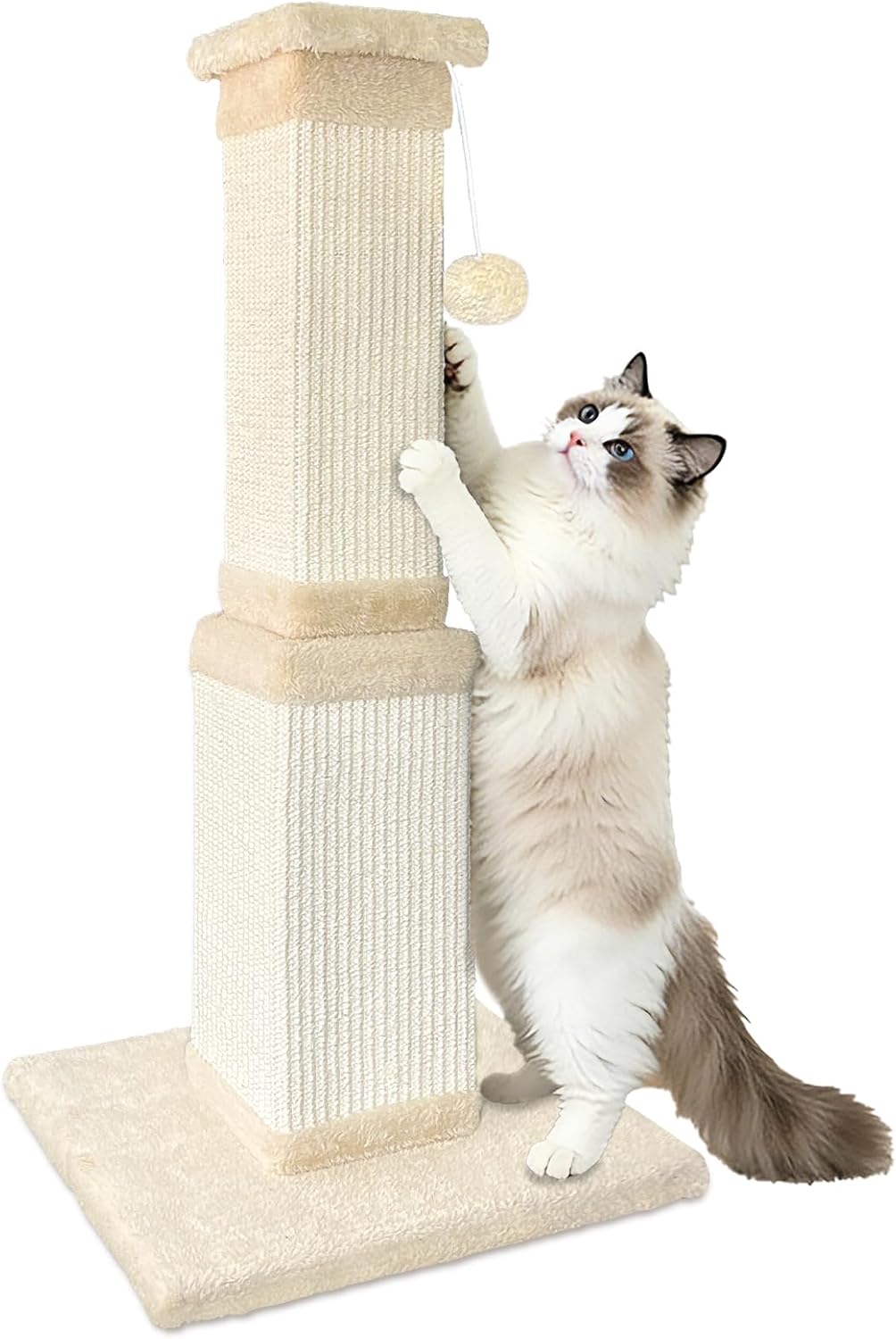 AGYM 32 Inch Sisal Cat Scratching Post for Large Cats - Sturdy Indoor Adult Cat Scratcher Protects Furniture, Beige
