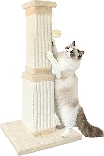 AGYM 32 Inch Sisal Cat Scratching Post for Large Cats - Sturdy Indoor Adult Cat Scratcher Protects Furniture, Beige