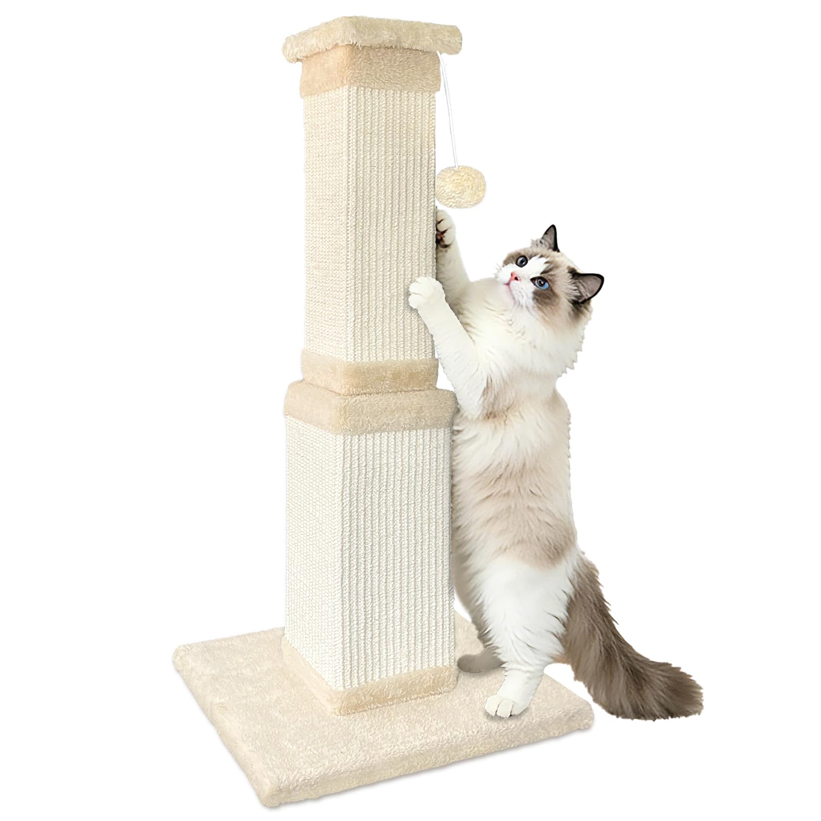 AGYM Cat Scratching Post, 32 Inch Cat Scratching Post for Large Cats, Scratching Posts for Indoor Cats Adults, Cat Scratch Post with Nature Sisal, Beige