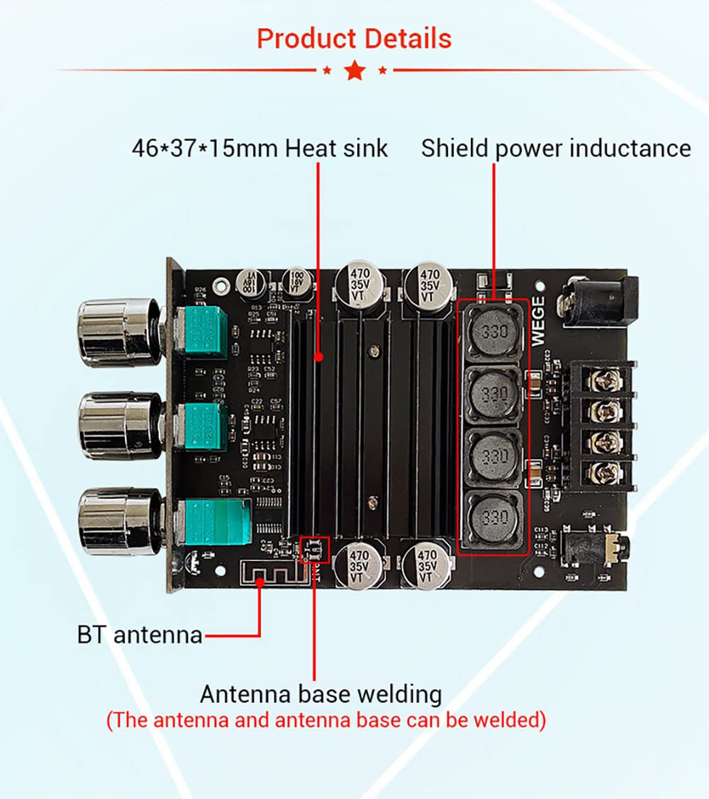 WANGCL ZK-XPSM 150W + 150W TDA7498E Audio-Leistungsverstärker Equalizer BT 5.0 Stereo Subwoofer HiFi Klasse D Digital Musik Heimkino AUX Verstärker