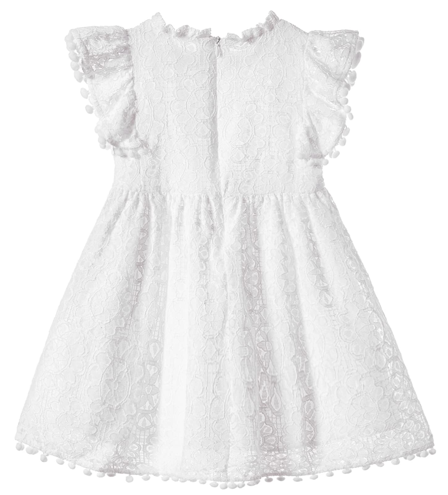 Abito da bambina elegante da principessa in pizzo vintage con pompon a maniche svasate, abito da festa