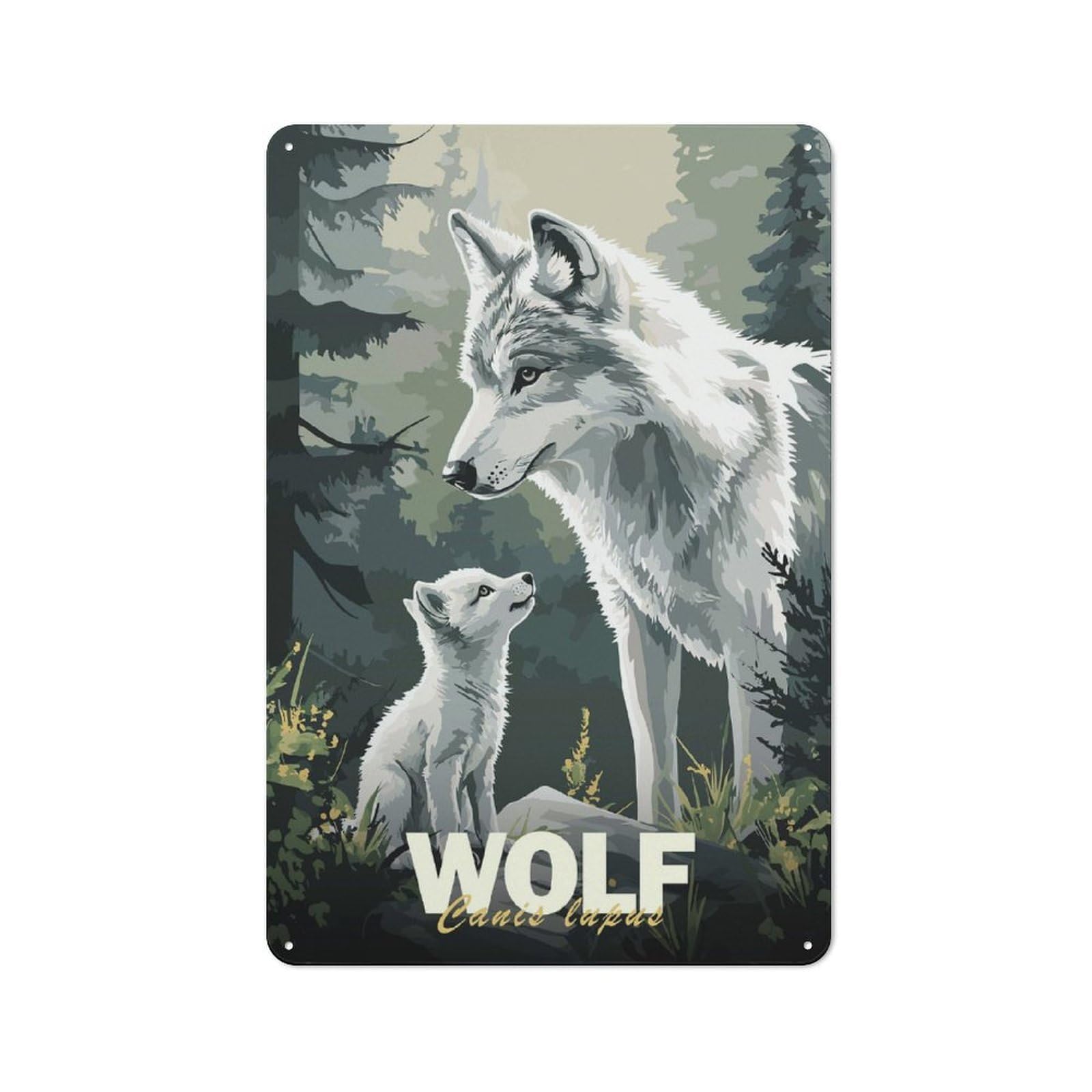 Junmoney Wolf Family Minimalist Vintage Tin Sign 30X20cm Featuring For Bar Or Restaurant, A Decorative Christmas Gift For Bar Decor Enthusiasts