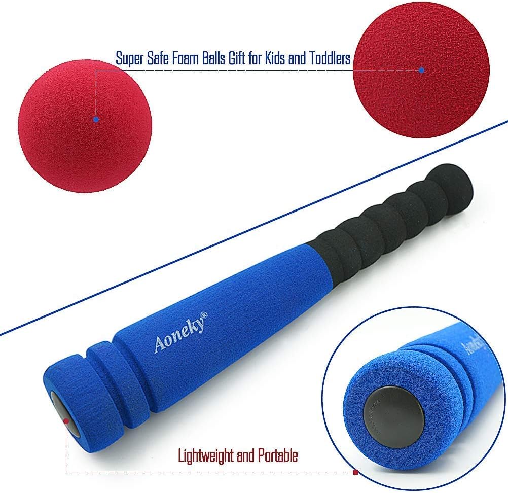 Aoneky 11.8 Inch Mini Foam Baseball Bat and Ball Set for Toddlers 1-3 Years, Soft & Safe First Bat, Lightweight T-Ball Bat for Boys Girls, Indoor Outdoor Sports Toy (Blue)
