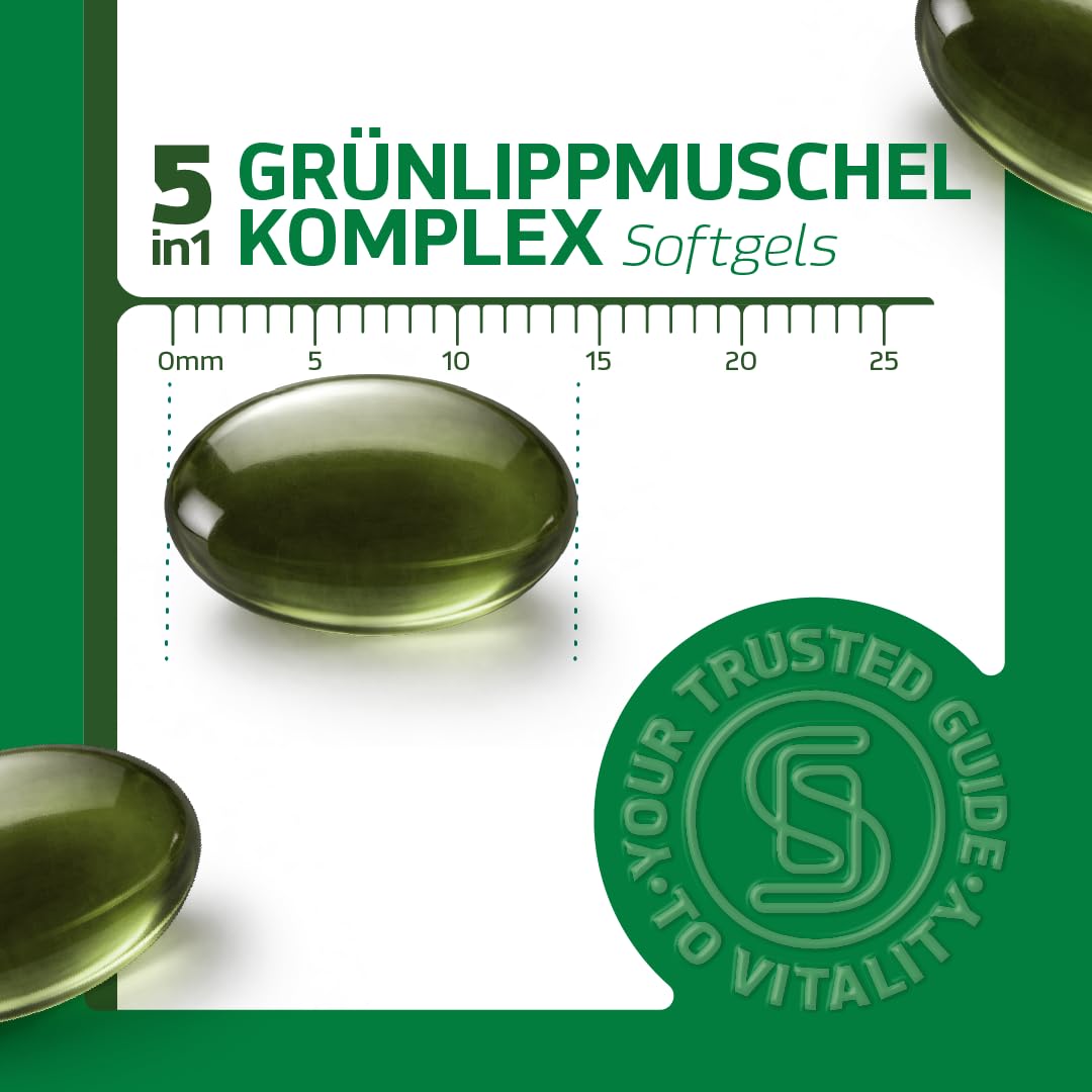 5-in-1 GLMax® Grünlippmuschel Plus – 60 Flüssigkapseln | Mit flüssiger Grünlippmuschel, Curcumin, Omega-3, Vitaminen & Johannisbeerblatt | Für Gelenke, Muskeln & Knochen