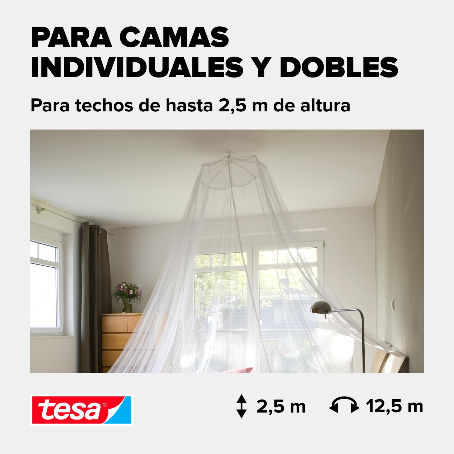 tesa Malla mosquitera de Viaje para Camas Insec Stop con fijación Powerstrips, Color Blanco