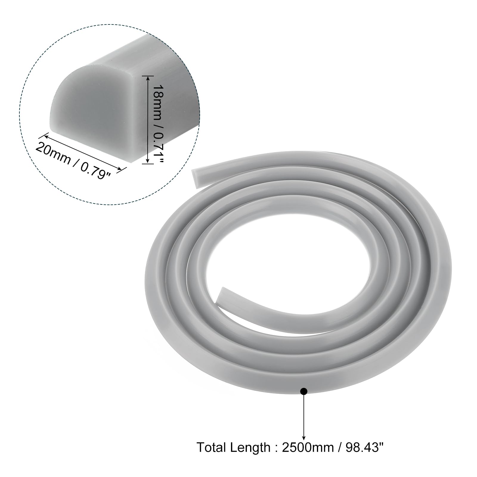 Moulage Quart Rond Flexible 59 Pouces - Garniture Peler-coller Gris - Neuf Uxcell