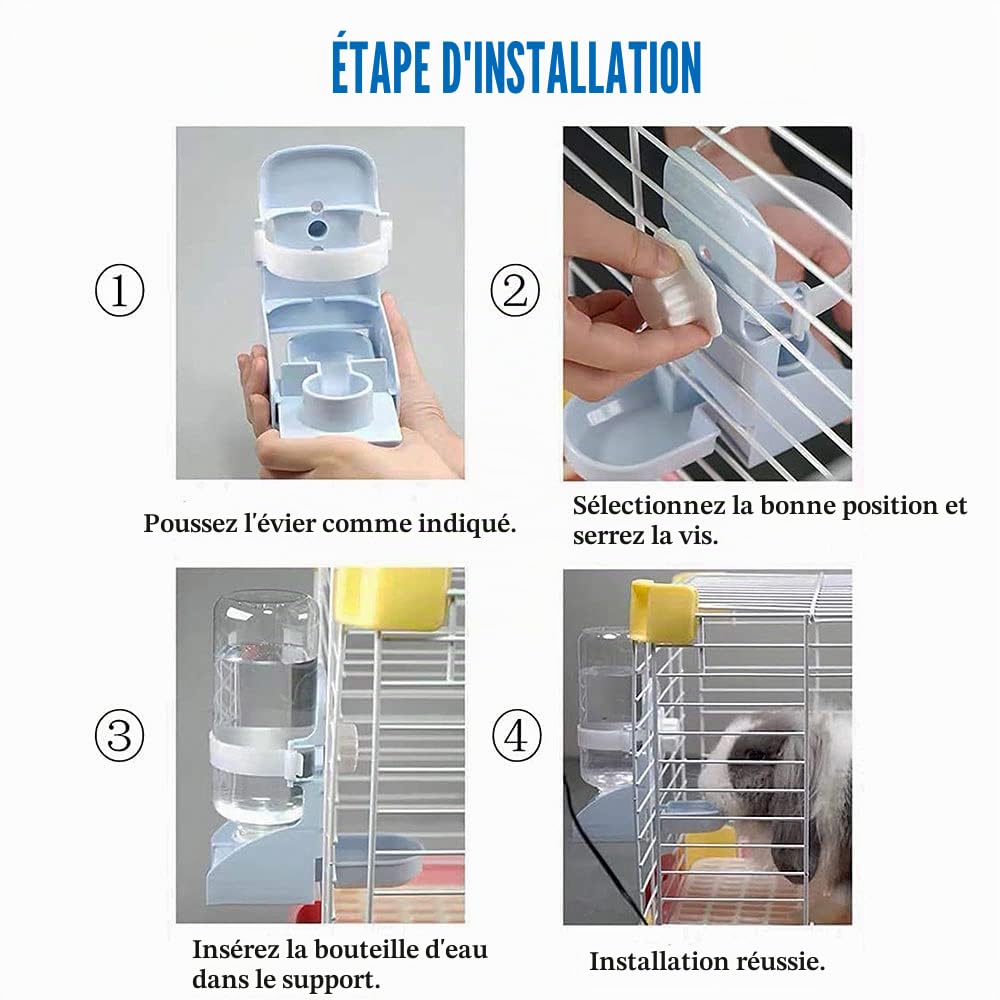 Distributeur d'eau suspendu pour lapin, chinchilla, hérisson, furet, hamster - 500 ml