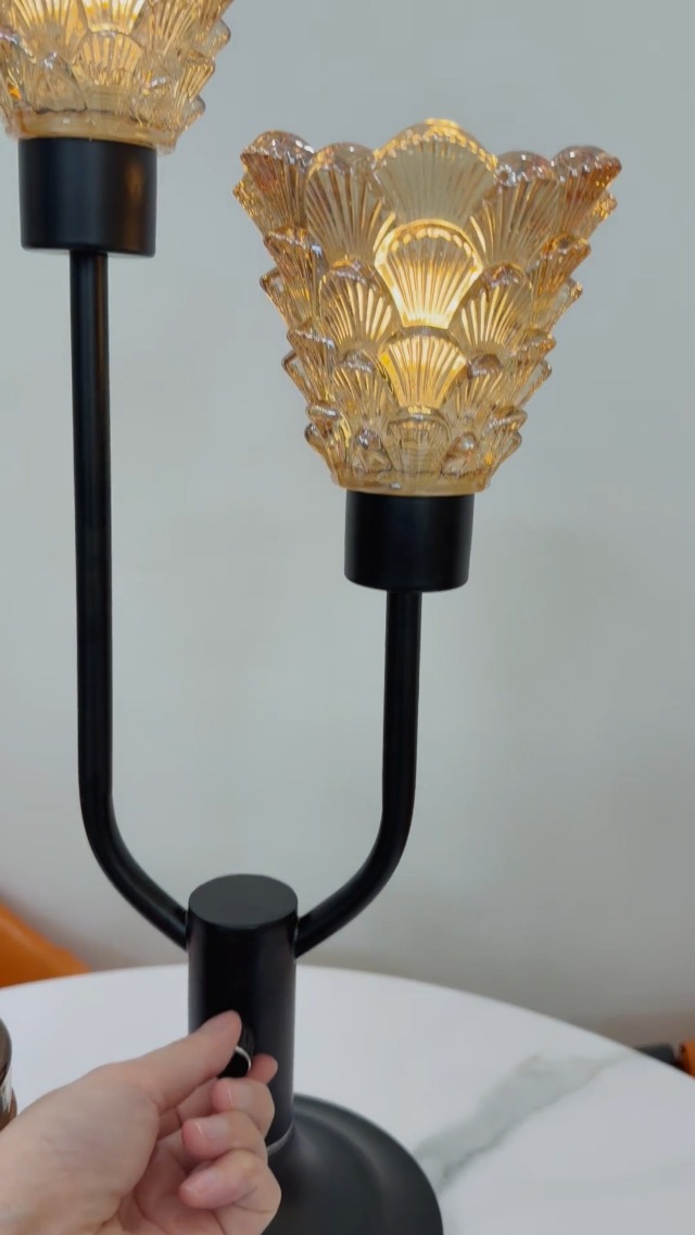 Image of Lightdot Mid Century Modern Table Lamp Dimmable Vintage Black Lamp Gift | Amber Glass Desk Lamp 2 Bulbs Included 3000K Warmwhite Ambient Nightstand Bedside Lamps for Bedroom Living Room Home Decor