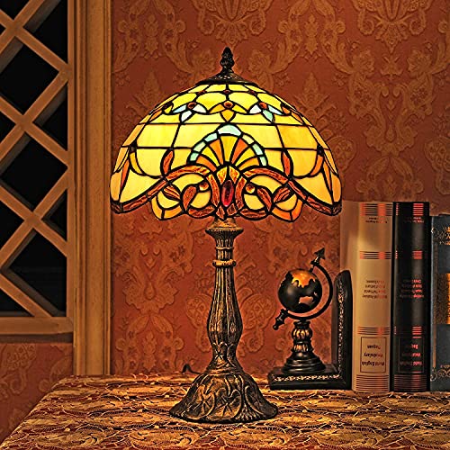Lámpara de mesa de 12 pulgadas Serie barroca Pantallas de vidrio teñido Lámpara de noche estilo Tiffany Lectura Lámpara de escritorio antigua Sala de Cover