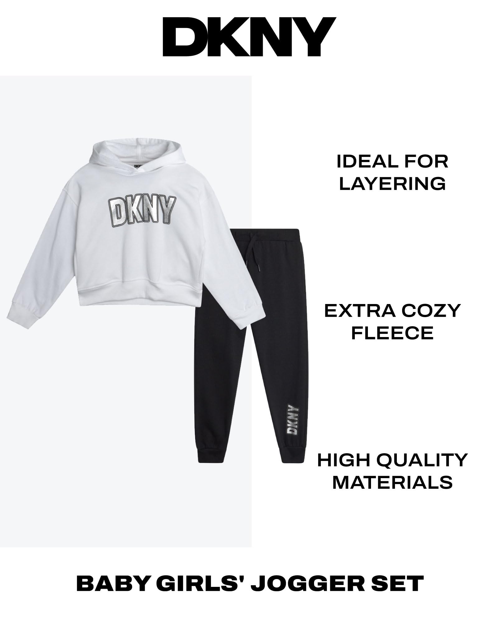 DKNY Baby Mädchen Jogger-Set - 2-teiliges Fleece-Pullover-Hoodie-Sweatshirt und Jogginghose für Säuglinge und Kleinkinder (12M-6X)