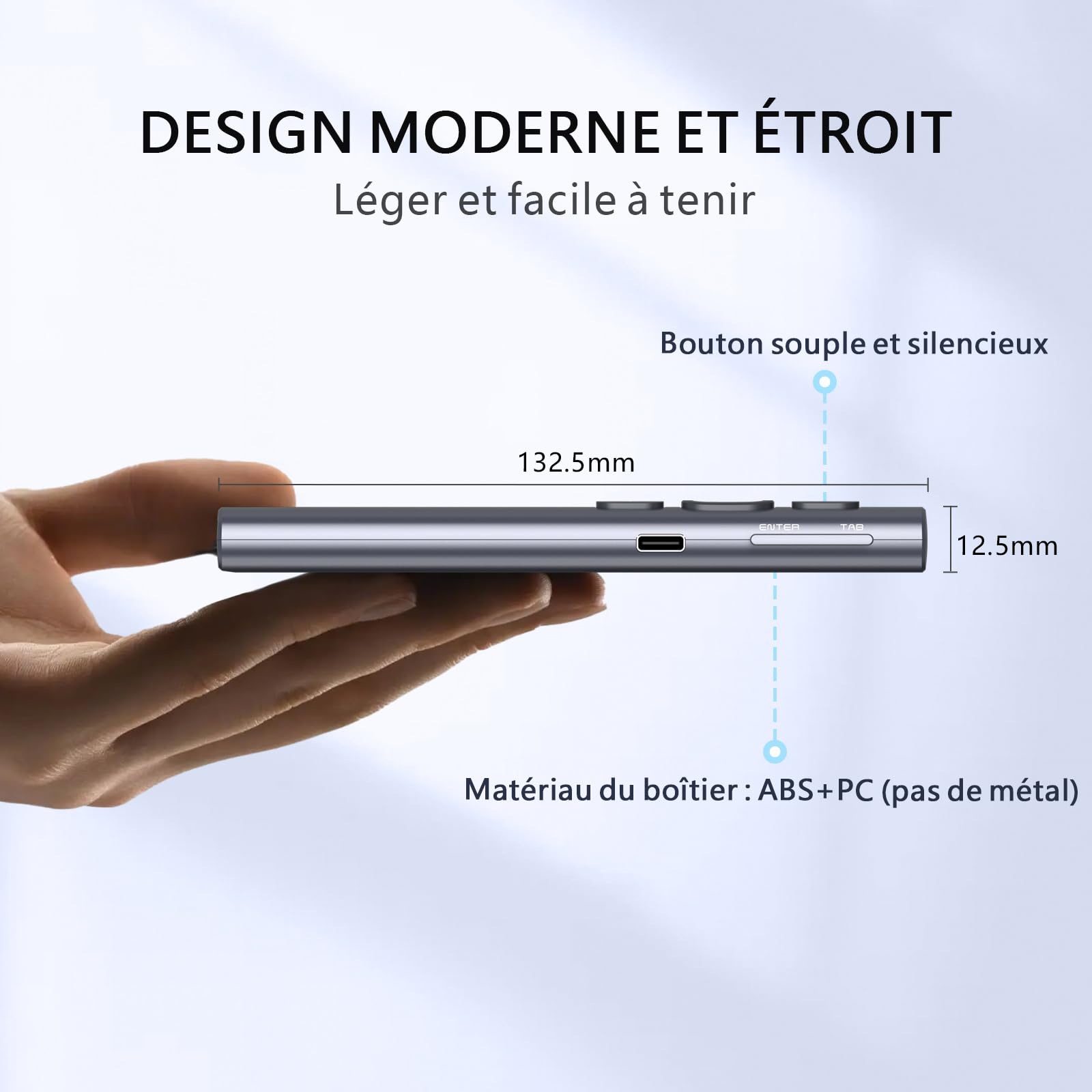 Norwii N95 Bluetooth Presentation Clicker récepteur USB-A C, PowerPoint Clicker rechargeable, télécommande de présentation, présentateur sans fil longue portée pour laptop/tablette (Rouge, BLE&USB-AC)